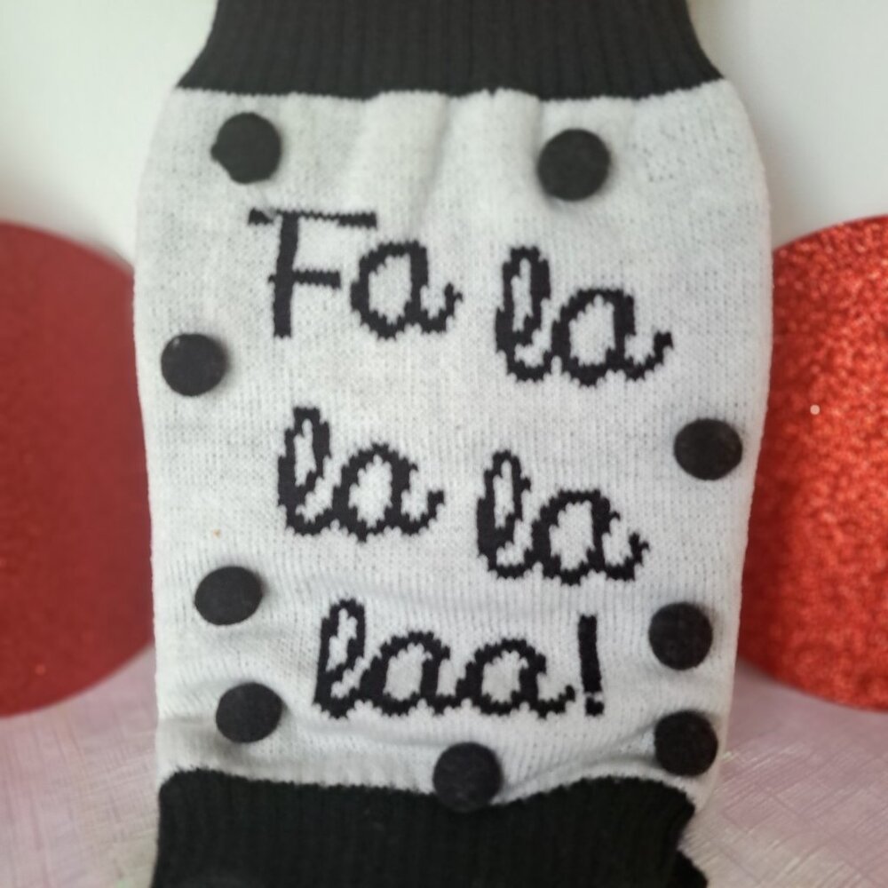 Doggie Pet Sweater Knit, XS Christmas Holiday Fa La La, Black White, New XS